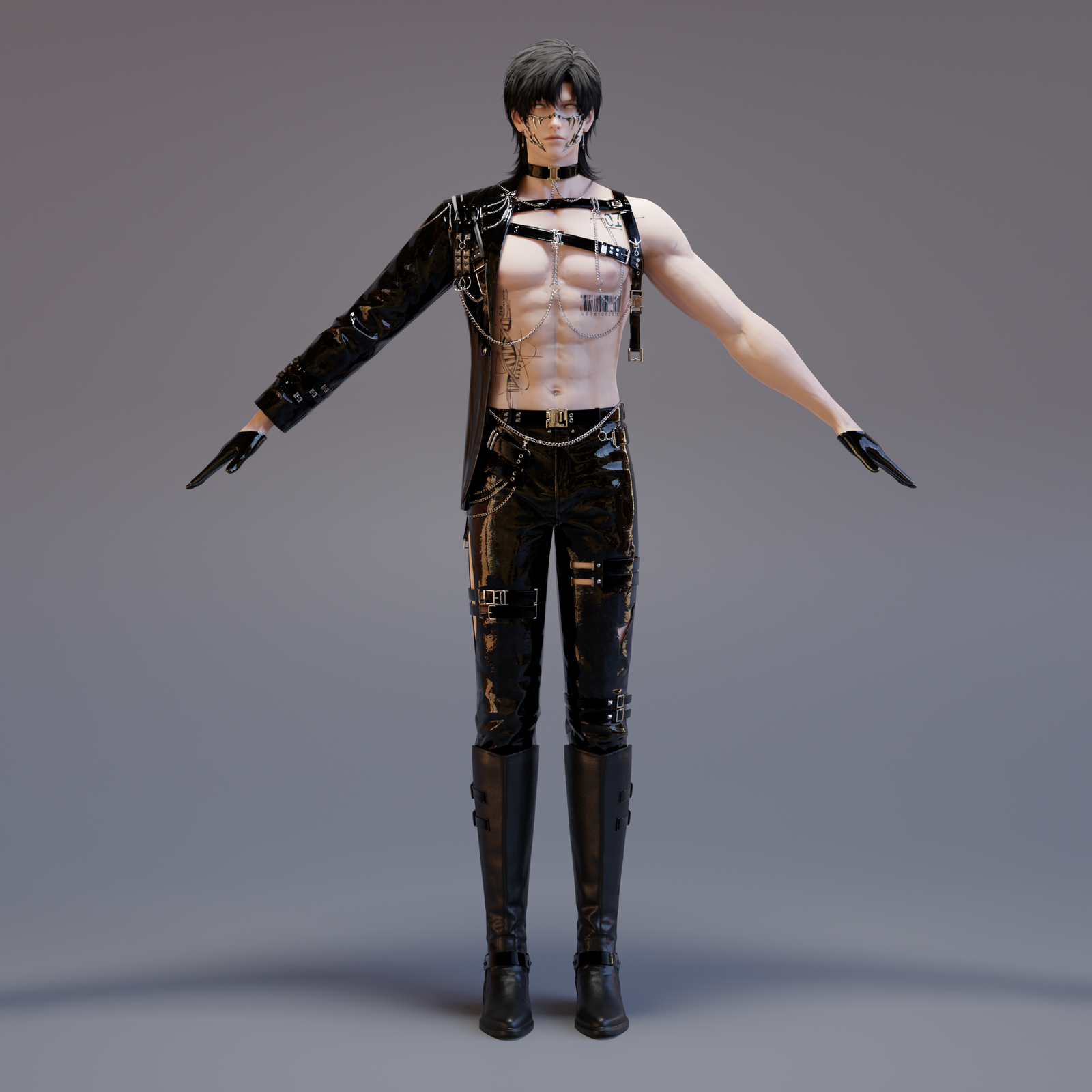 Sample artwork: a character shown half as 3D wireframe and half textured